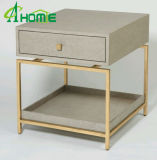 New Design Antiqued Glass Table Top and Polished Brass Base End Table