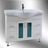 Bottom MDF White Bathroom Cabinet with Four Feet and Glass Door