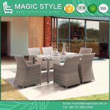 Rattan Weaving Dining Chair with Sunproof Fabric Outdoor Wicker Dining Table with Glass Patio Dining Set Wicker Weaving Coffee Chair