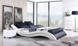European Style Wave Bedroom Modern Leather Bed with Wooden Frame