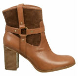 Equestrian-Inspired Leather and Suede Pull-on Ankle Boots