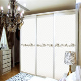 Popular White Wood Wardrobes with Sliding Door and Flower Pattern Adornment