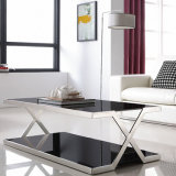 Rectangle Glass Coffee Table with Stainless Steel