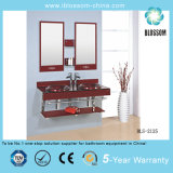 Double Sink Wall-Mounted Glass Wash Basin with Mirror (BLS-2125)
