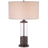 Glass Cylinder Body Fabric Shade 1 Light Table Lamp