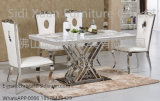 China Supplier Silver Stainless Steel Frame Dining Table Marble Top with Dining Chair for Home Furniture