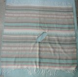 Enlarged Navajo Stripes Brushed Acrylic Woven Blanket Poncho W/ Fringe