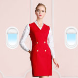 Custom V-Neck Women Pure Colour Pilot Skirt Airline Uniform Dress