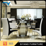 Hotel Furniture Tempered Glass Top Dining Table with Stainless Steel