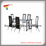 1+6 Modern Design Metal Glass Dining Table and Chair (DT015)