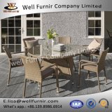Well Furnir T-050 Patio 6 Arm Seater Round Rattan Dining Set with Cushion