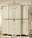 White Antique French European Style 3 Door Carved Wooden Wedding Bedroom Furniture Clothes Cabinet