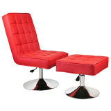 Fashion Red Color PU Leather Sofa Chair with Ottoman (FS-T6120)