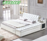 A561 King Size Fancy Design Leather Bed with Bench and Drawers at Side