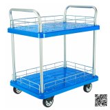 300kg Double Deckers Plastic Hand Trolley with Guardrail