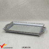Antique Silver Metal Decorative Mirror Tray with Handle