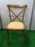 Oak Wood Cross Back Chair with Rattan Seat