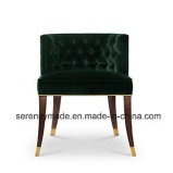 Accent Armless Low Back Fabric Sofa Chair in Forest Green Velvet with High Wooden Legs