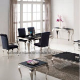 Wholesale Stainless Steel Chrome Black Glass Marble Dining Table