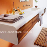New Design Wood Corian Wall Hung Bathroom Vanity with Sinks