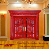 Engraved Solid Wood Door Design Luxury Entrance Wood Door (XS1-016)