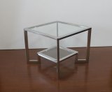 Modern Square Stainless Steel with Tempered Glass Side Table