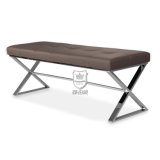 Modern Bed Bench with Stainless Steel Base Leather Seating