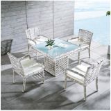 New Design White Rattan Wicker Outdoor Dining Table Set with 4 People