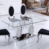 New Design Modern Metal Base Tempered Glass Dining Table