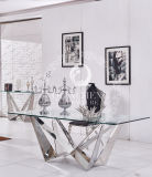 Dining Table with Tempered Glass Stainless Steel Base