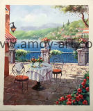 Handmade European Garden Scenery Oil Painting on Canvas for Home Decoration 