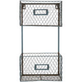 Office Ware Metal Rack Blue Two-Tier Chicken Wire Shelf