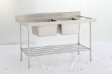 Kitchen Stainless Steel 2-Sink Workbench