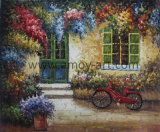 Handmade Vintage Colors Landscape Oil Paintings with Small Bicycle for Home Decor