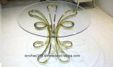 Flower Base Frame Golden Clour Glass Dining Table