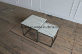 Small Solid Square Stainless Steel Base with White Marble Top Coffee Table Side Table