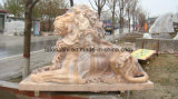 Yellow Marble Sculpture Lion Animal Carving for Garden Decoration