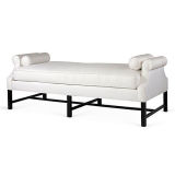 French Contemporary Wooden Frame White Fabric Upholstery Bed End Stool