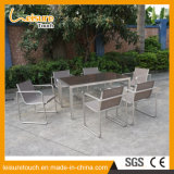 Metal Stainless Steel Aluminumm Balcony Courtyard Cafe Leisure Outdoor Dining Furniture PE Rattan Table and Chairs