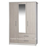 Textured Wooden Bedroom 3 Door Mirrored Combi Wardrobe (WB57)