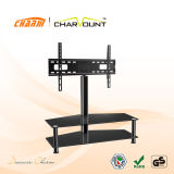 Classial 2 Tiers Tempered Glass Floor Standing TV Mount Left &Right Rotatable (CT-FTVS-F103B)