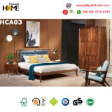 Country Style Oak Wood Bedroom Furniture Set Leather Bed (HCA03)