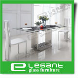 Black Painted Tempered Glass Dining Table with Stainless Steel Base