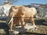 Life Size Sunset Red Stone Granite Marble Elephant Statue for Garden Animal Sculpture
