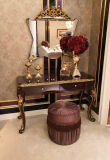 Italian Solid Wood Luxury Antique High Gloss Painting and Parts Covered Gold Foil Dresser with Mirror