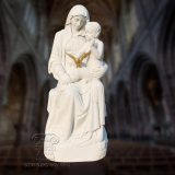 White Marble St Mary Holding a Child, Religious Statue Sculpture