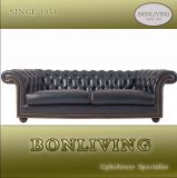 Blue Classic Chesterfield Genuine Leather Sofa (A7)