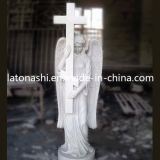 OEM White Marble Stone Carved Figure Sculpture Statue with Cross