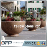 Antique Polished Yellow Stone Flower Pot/Vase for Garden Decoration/Landscape Project