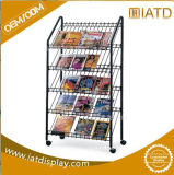 Durable Movable Iron Magazine Display Stand with 4 Wheels